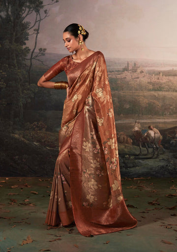 Beautiful Designer Wedding Wear Pure Zari Linen With Floral Print Saree
