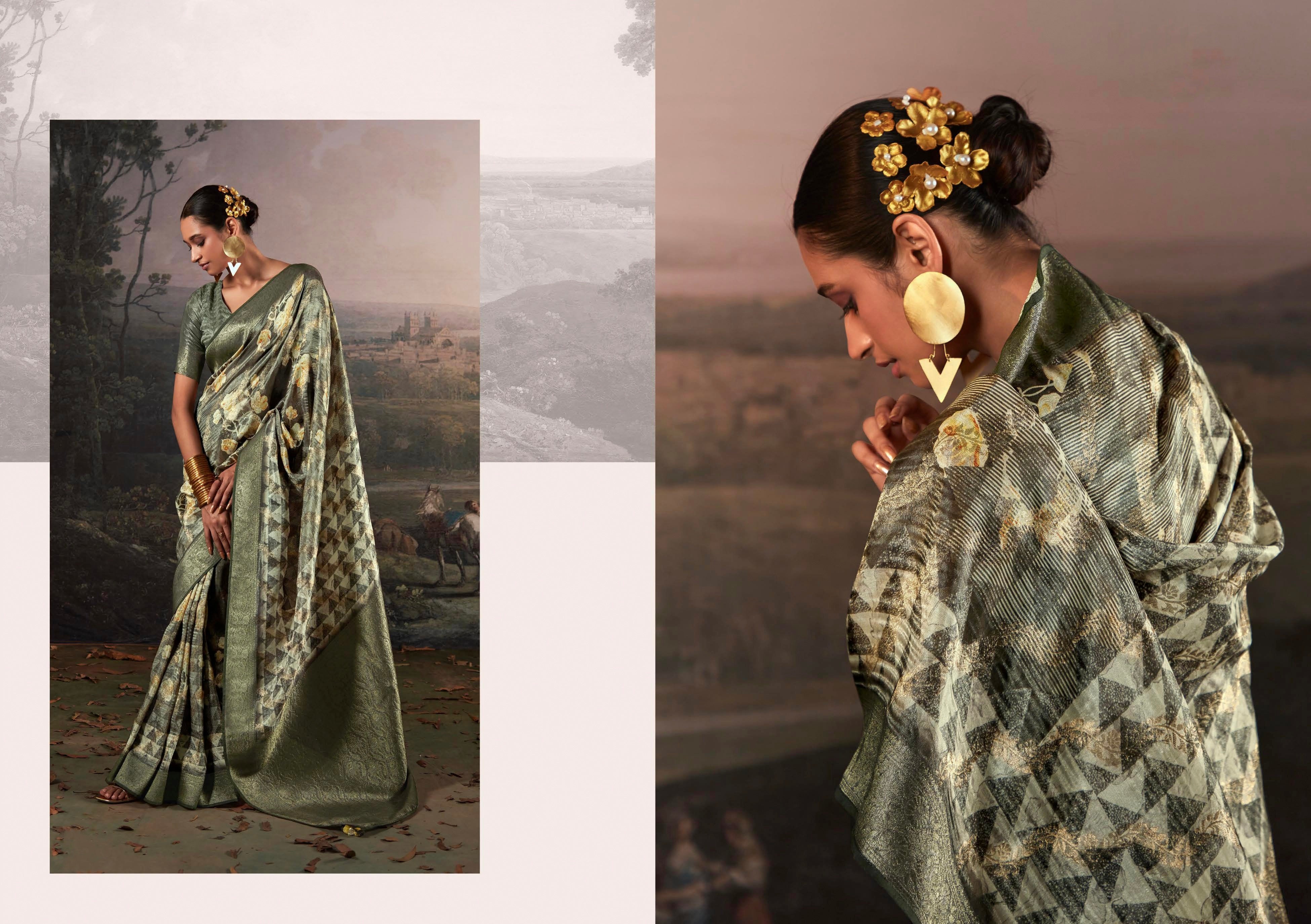Beautiful Designer Wedding Wear Pure Zari Linen With Floral Print Saree