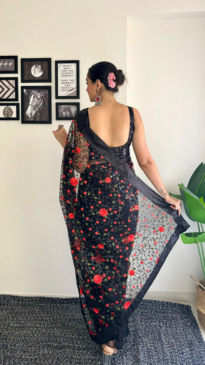 Beautiful Designer Heavy Georgette Soft Net Exclusive Sequanc Saree