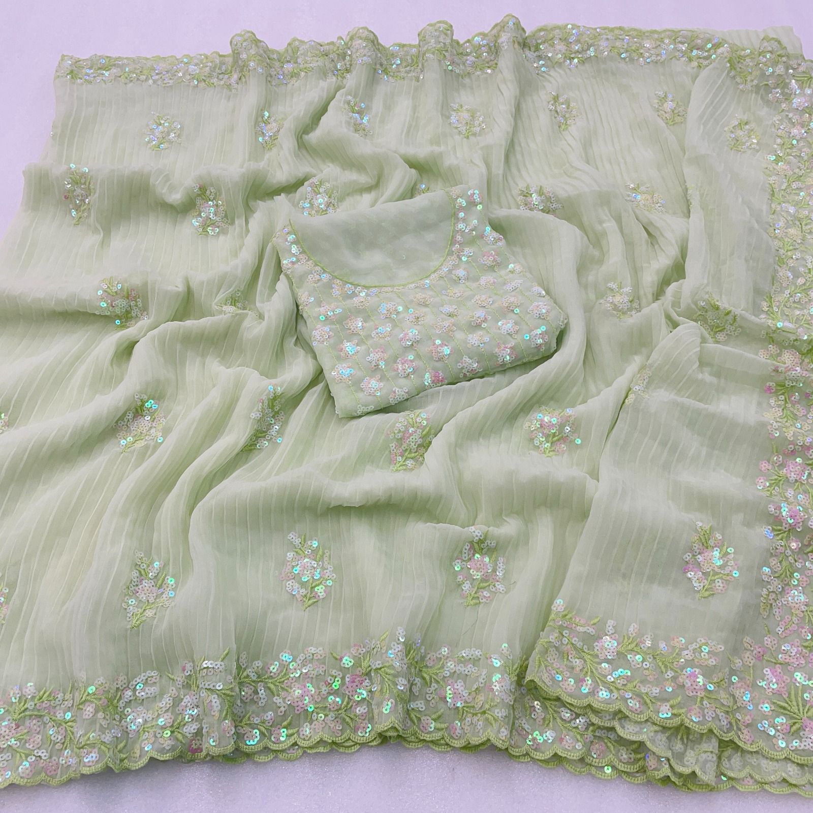 Beautiful Designer Heavy Georgette Soft Net Exclusive Sequanc Saree