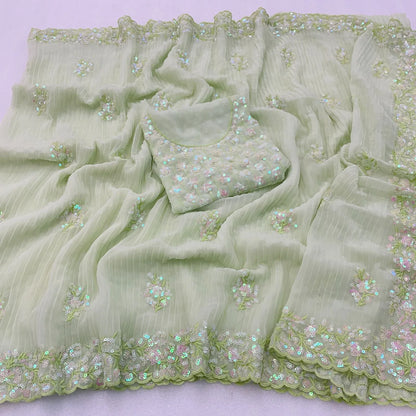 Beautiful Designer Heavy Georgette Soft Net Exclusive Sequanc Saree