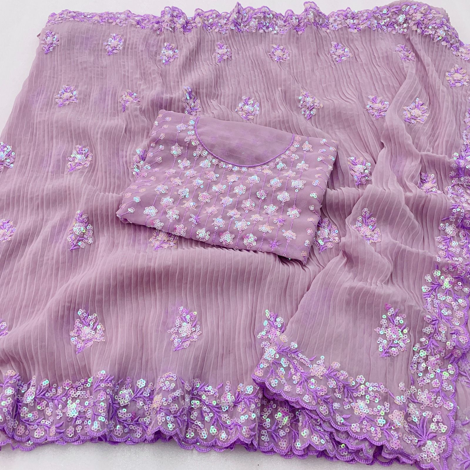 Beautiful Designer Heavy Georgette Soft Net Exclusive Sequanc Saree