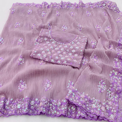 Beautiful Designer Heavy Georgette Soft Net Exclusive Sequanc Saree