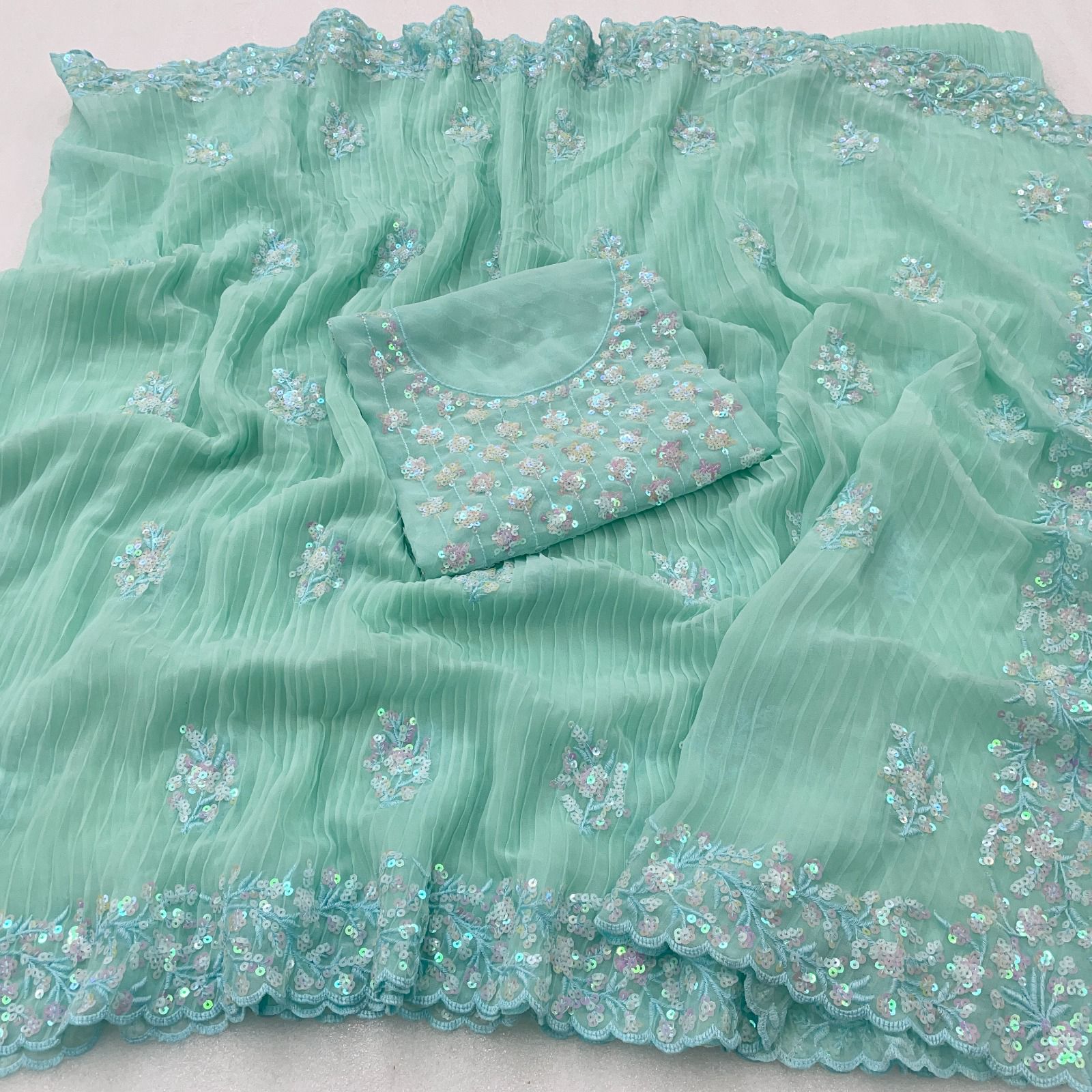 Beautiful Designer Heavy Georgette Soft Net Exclusive Sequanc Saree