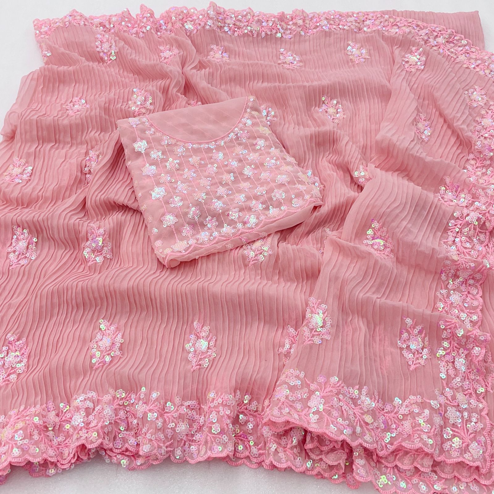 Beautiful Designer Heavy Georgette Soft Net Exclusive Sequanc Saree