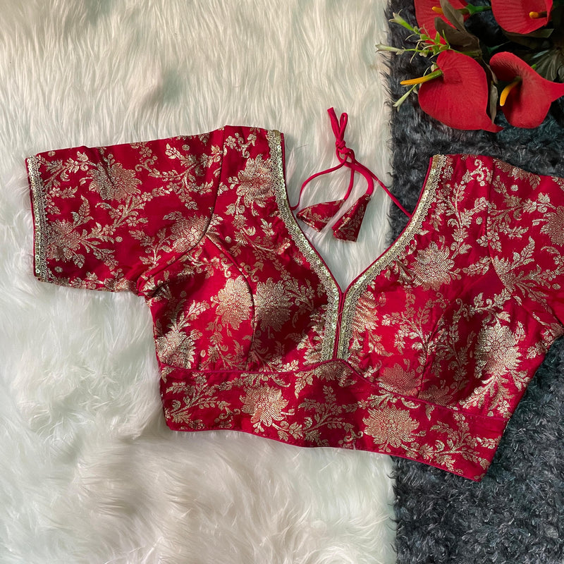 Beautiful Designer Wedding Wear Pure Dola Silk With Golden Weaving Blouse