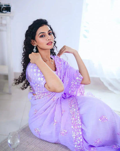 Beautiful Designer Heavy Georgette Soft Net Exclusive Sequanc Saree