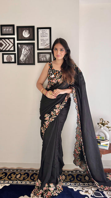 Beautiful Designer Soft Vichitra Silk Exclusive Sequanc Saree