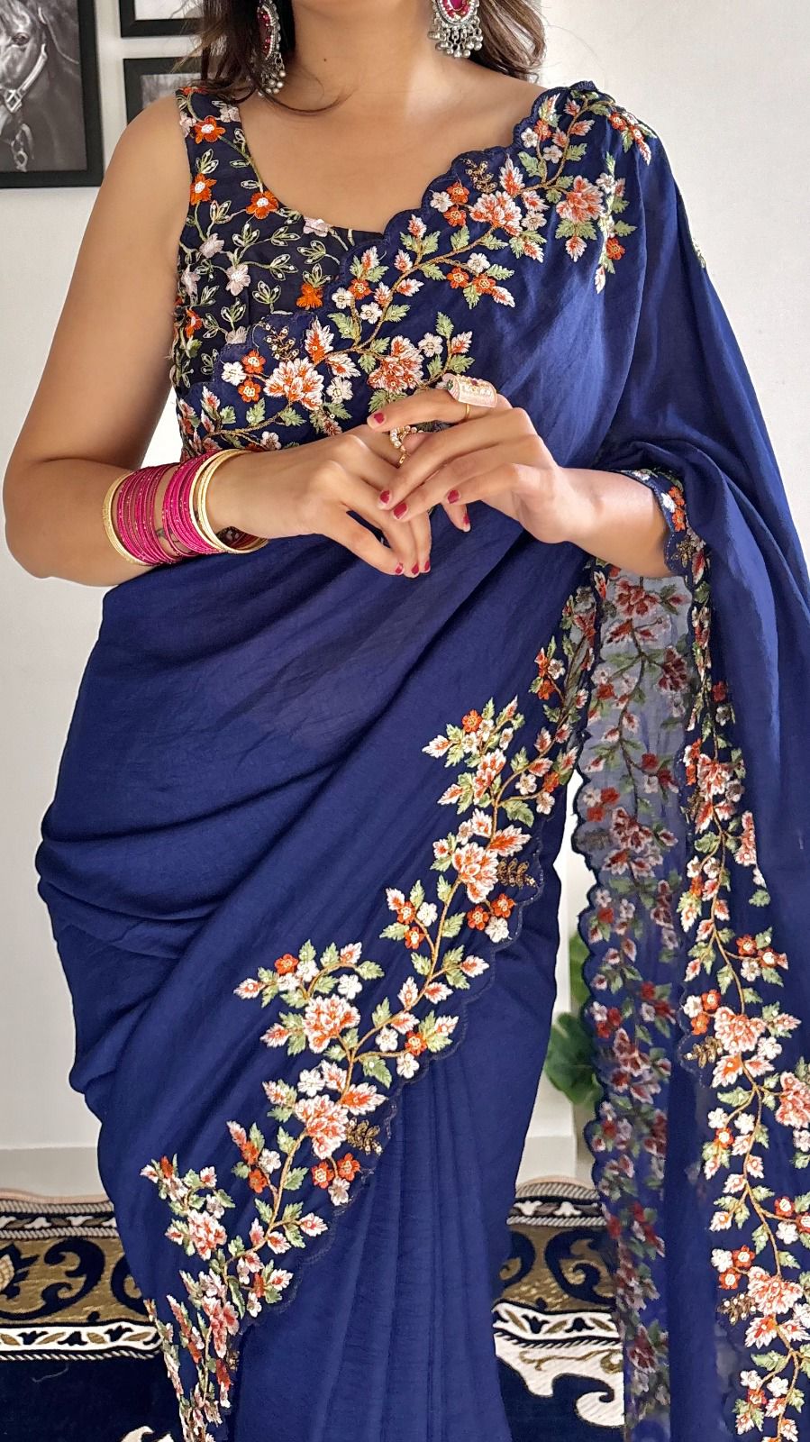 Beautiful Designer Soft Vichitra Silk Exclusive Sequanc Saree