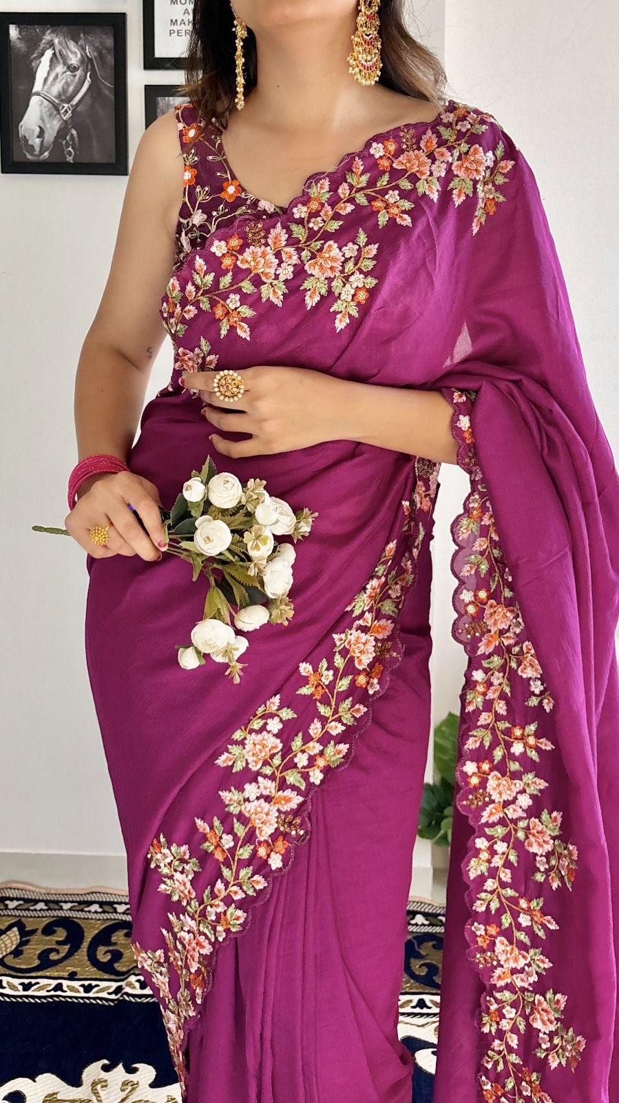 Beautiful Designer Soft Vichitra Silk Exclusive Sequanc Saree