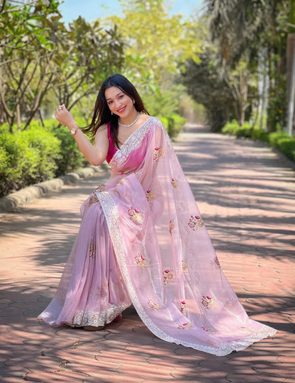 Beautiful Designer Soft Silver Tissue Silk Saree