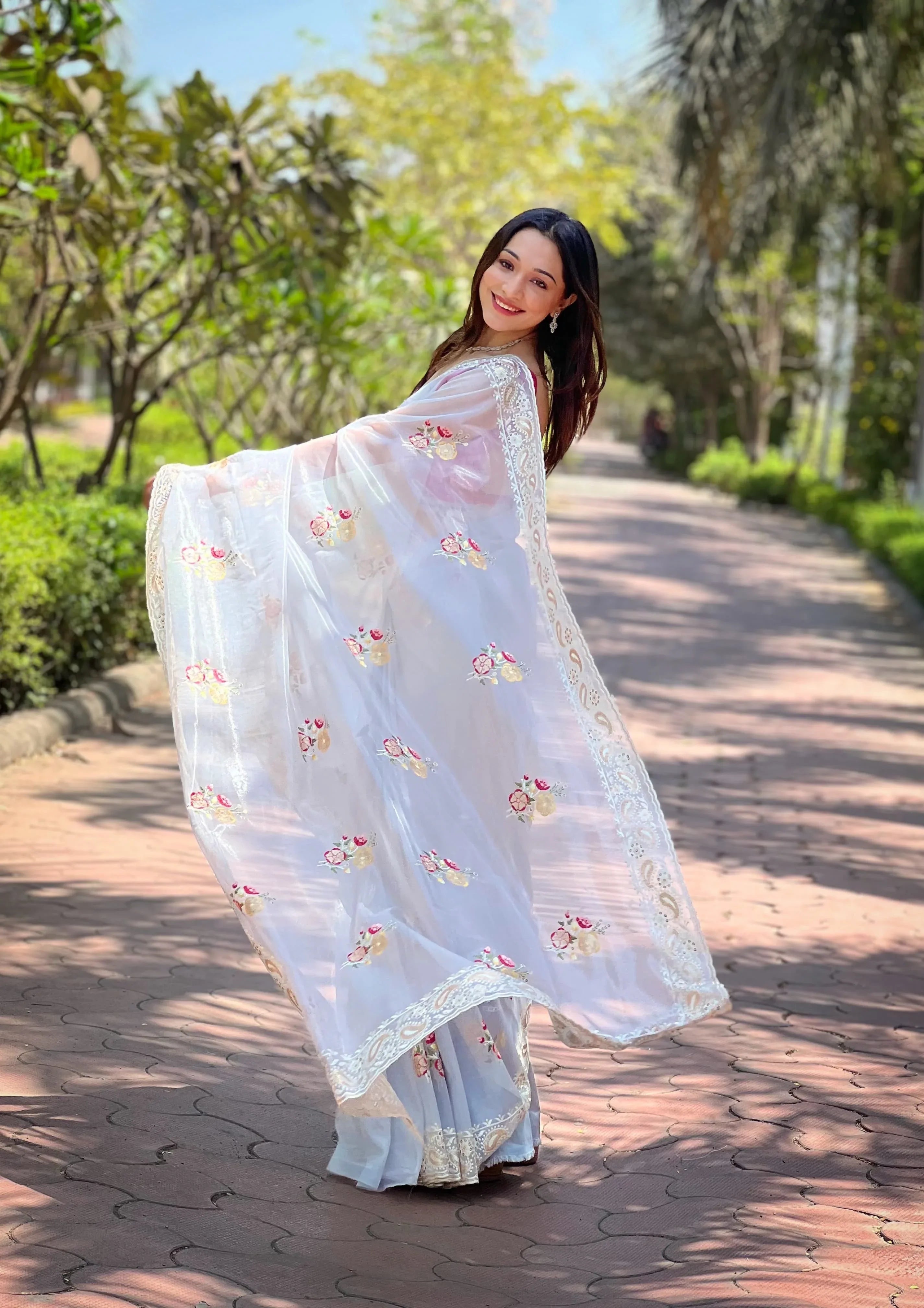 Beautiful Designer Soft Silver Tissue Silk Saree