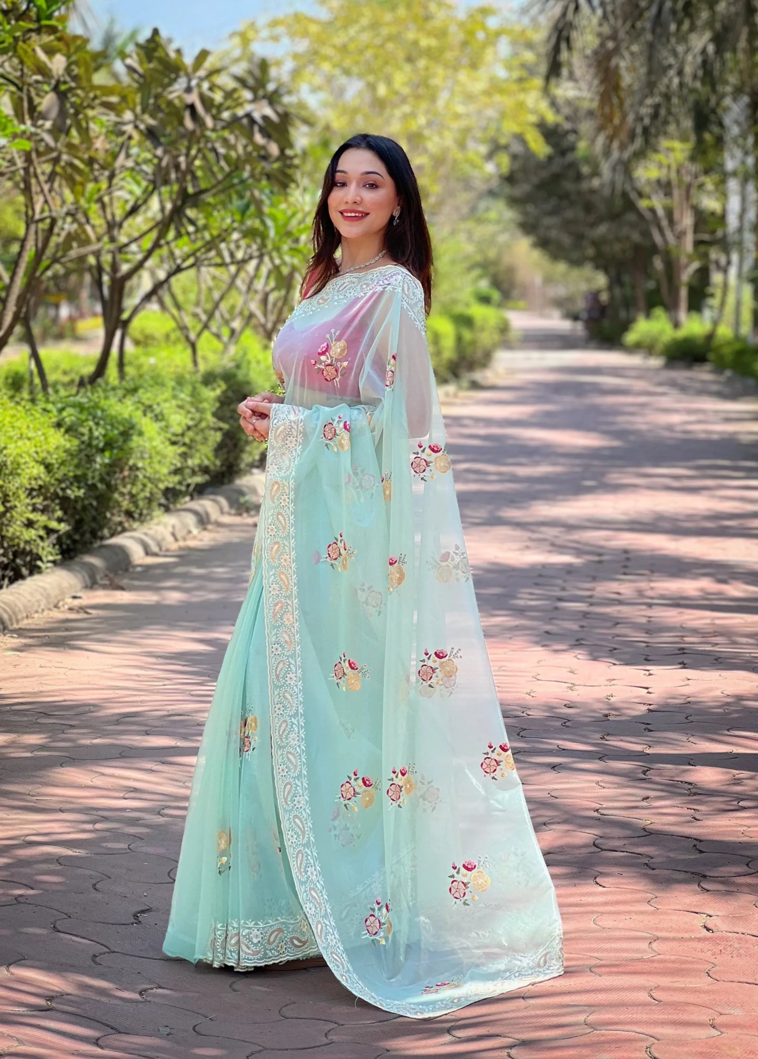 Beautiful Designer Soft Silver Tissue Silk Saree