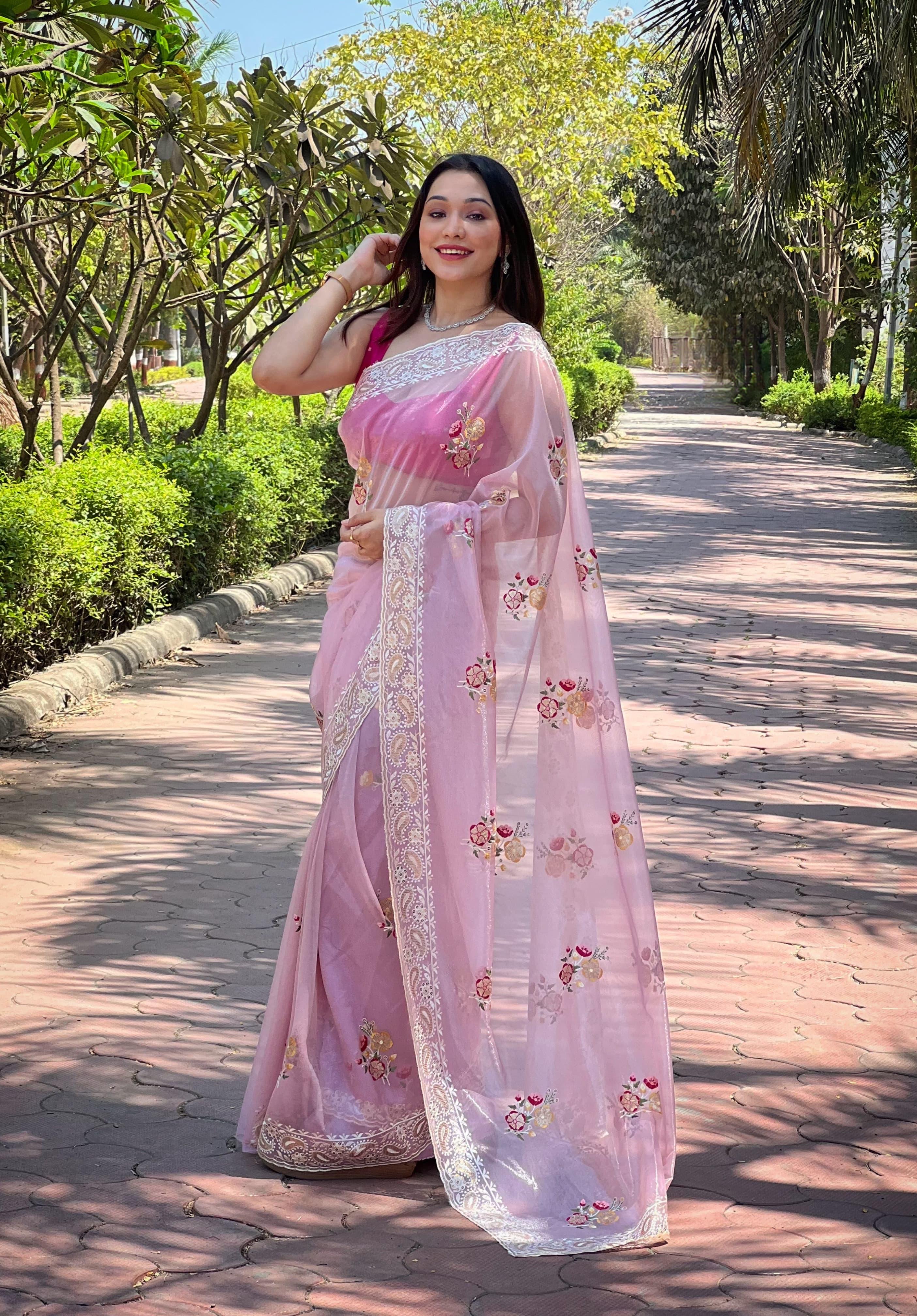 Beautiful Designer Soft Silver Tissue Silk Saree