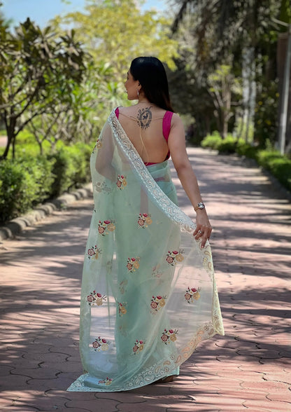 Beautiful Designer Soft Silver Tissue Silk Saree
