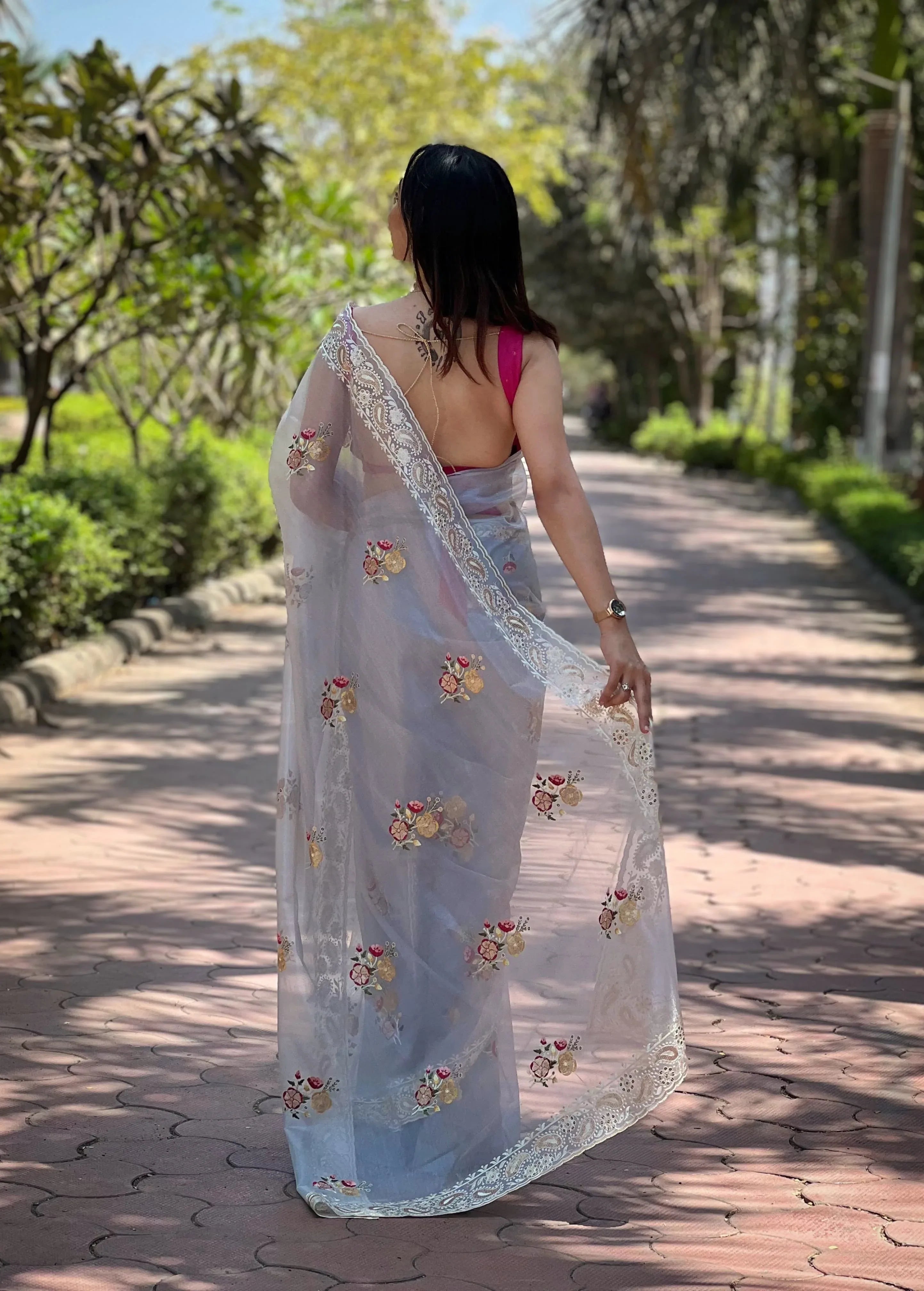 Beautiful Designer Soft Silver Tissue Silk Saree
