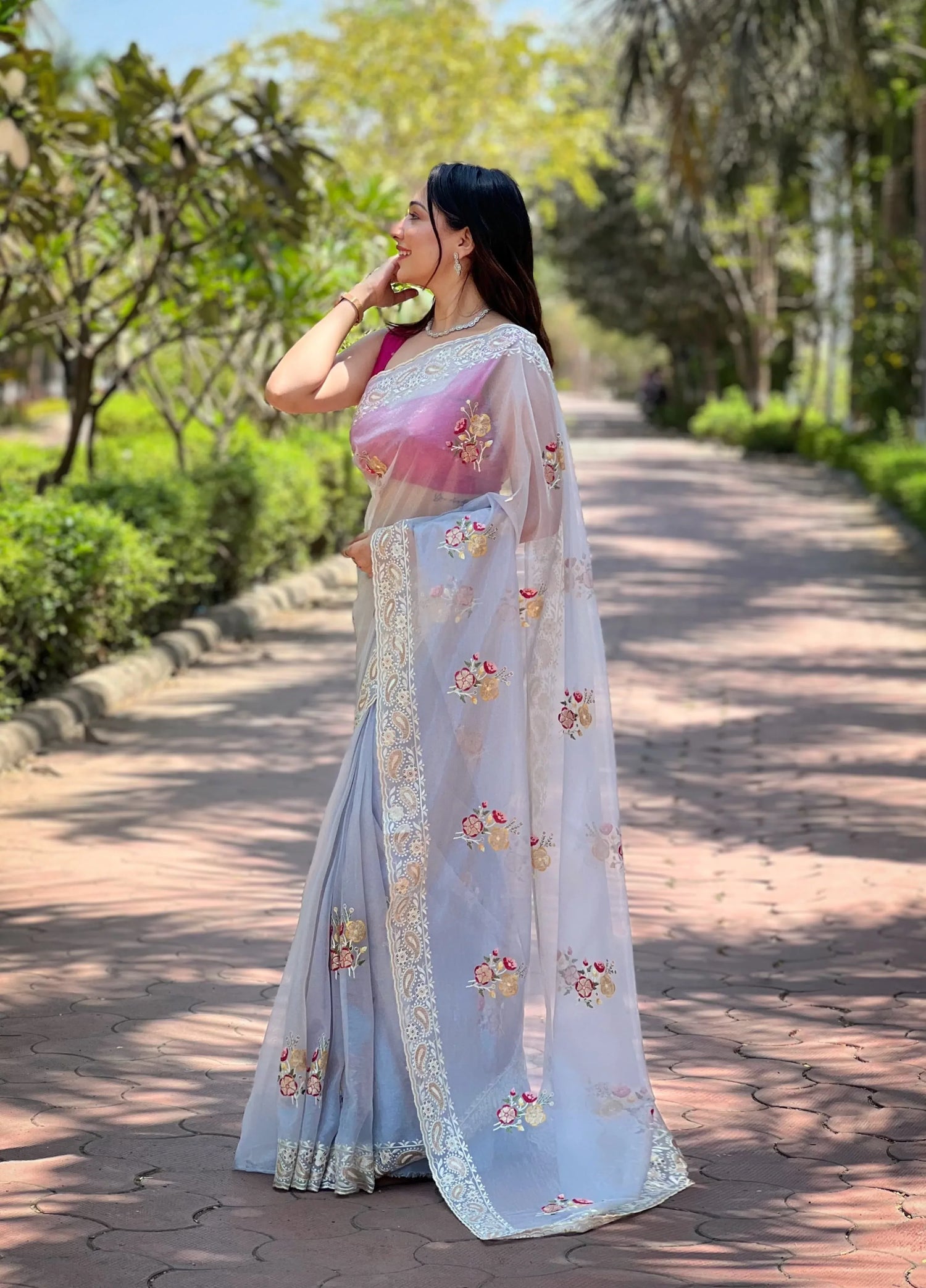 Beautiful Designer Soft Silver Tissue Silk Saree