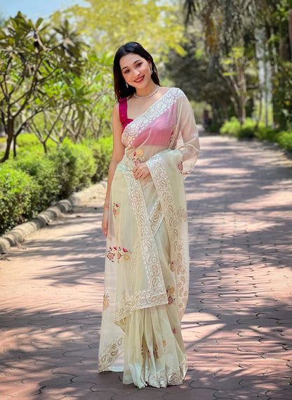 Beautiful Designer Soft Silver Tissue Silk Saree