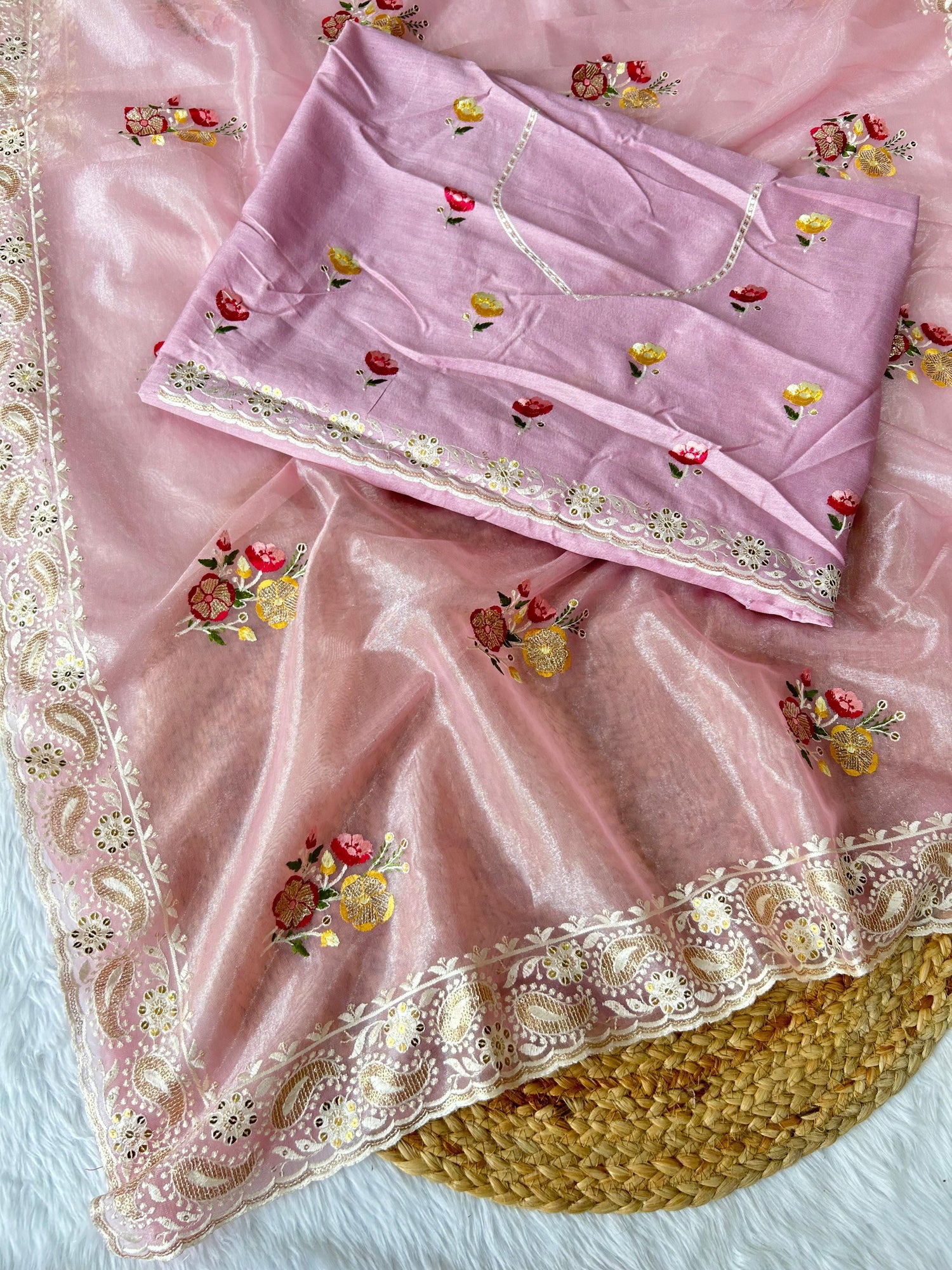 Beautiful Designer Soft Silver Tissue Silk Saree