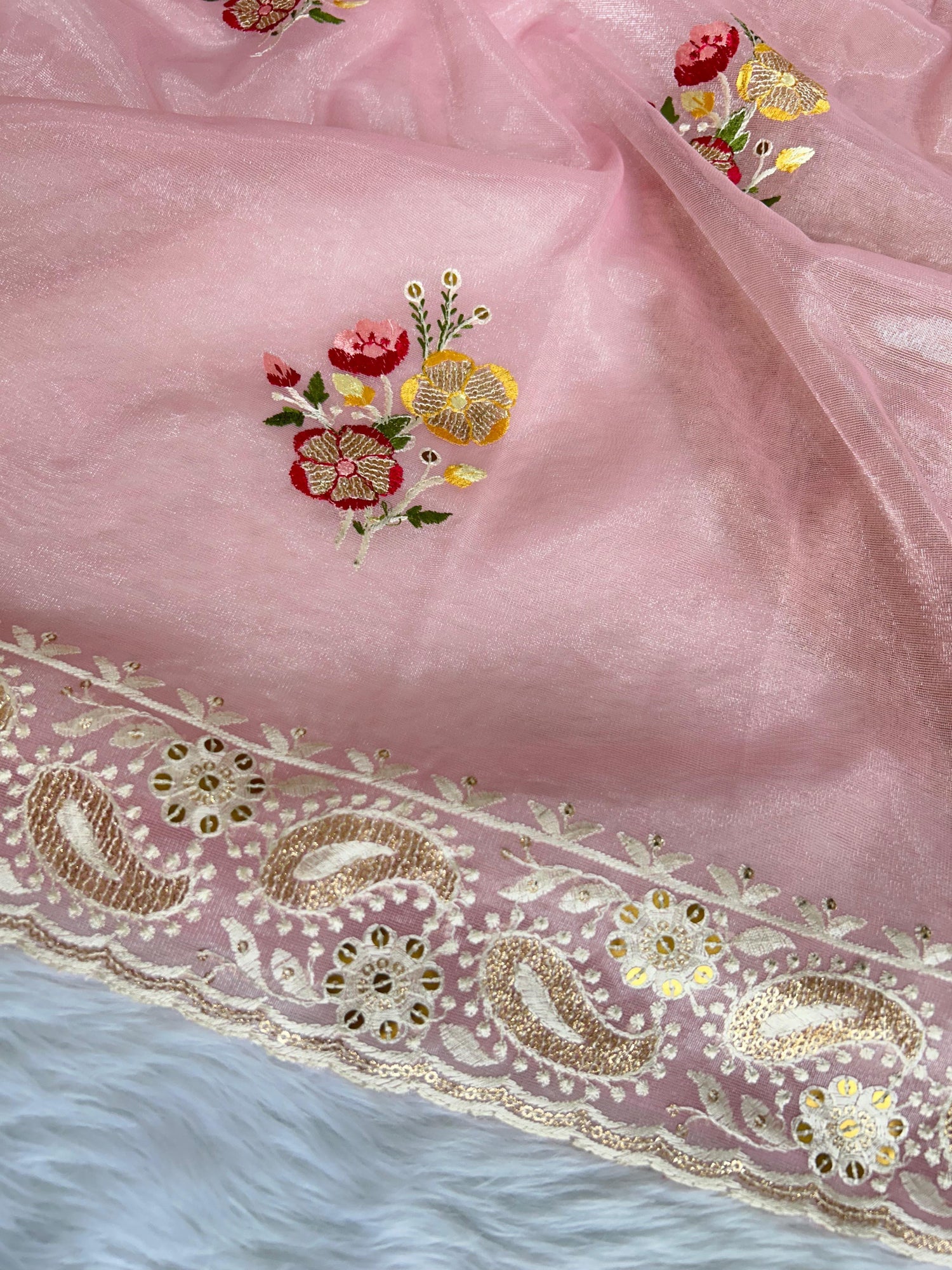 Beautiful Designer Soft Silver Tissue Silk Saree