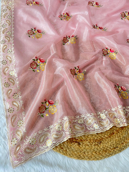 Beautiful Designer Soft Silver Tissue Silk Saree