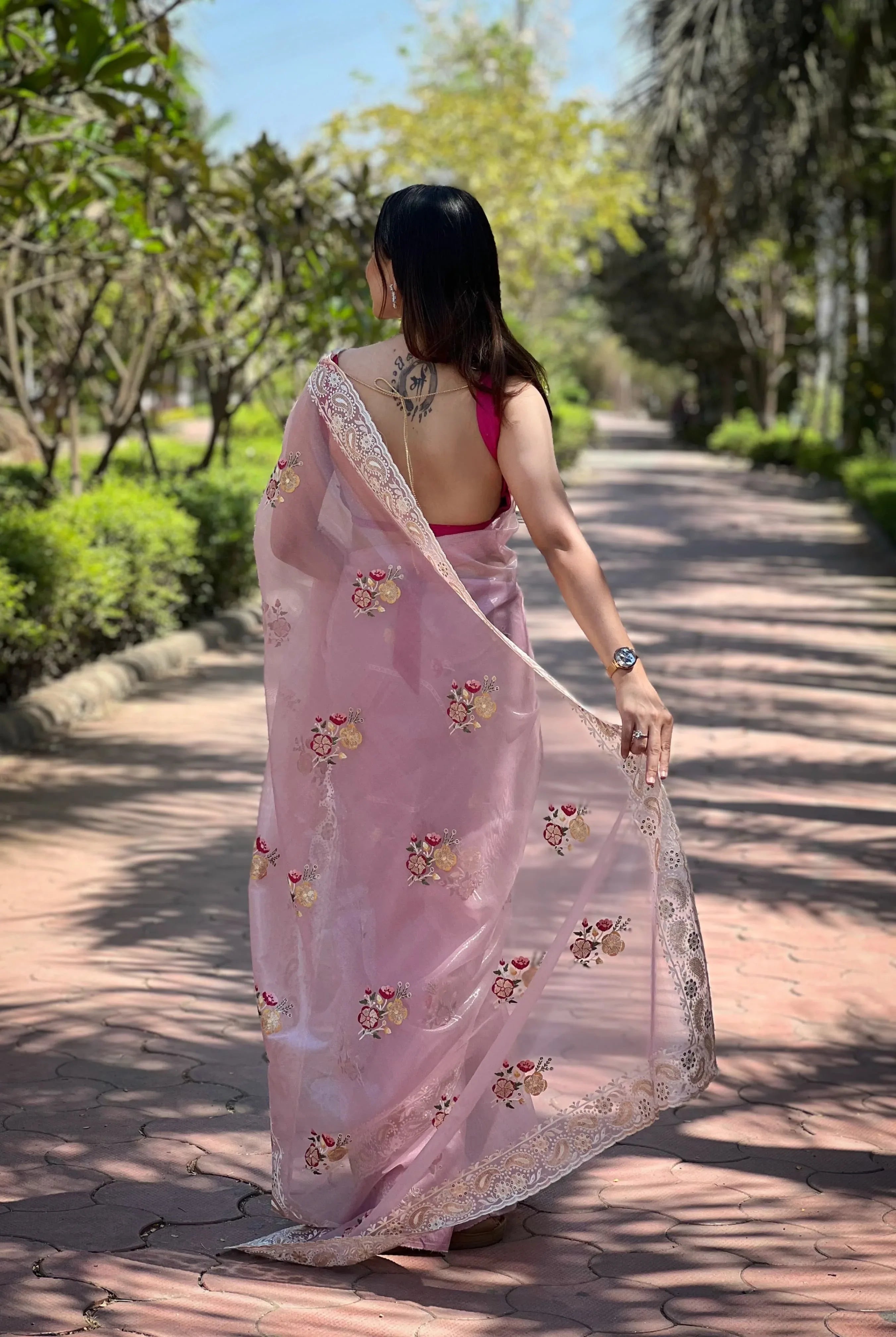 Beautiful Designer Soft Silver Tissue Silk Saree
