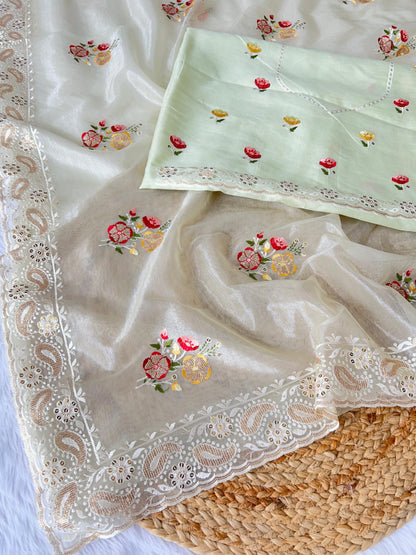Beautiful Designer Soft Silver Tissue Silk Saree