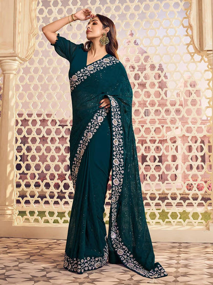 Beautiful Designer Soft Faux Georgette With Sequence Saree