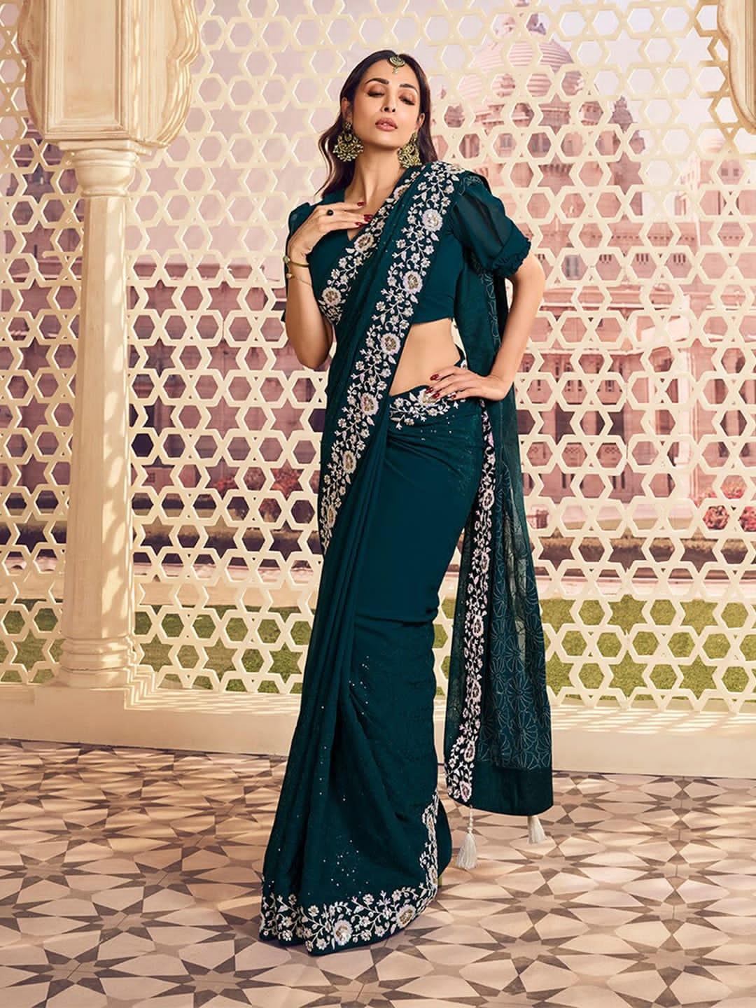 Beautiful Designer Soft Faux Georgette With Sequence Saree