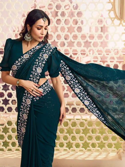 Beautiful Designer Soft Faux Georgette With Sequence Saree
