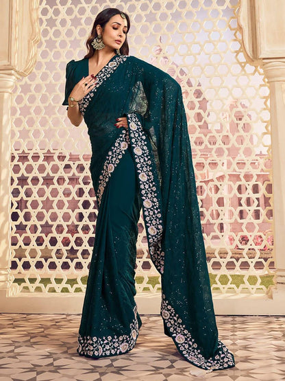 Beautiful Designer Soft Faux Georgette With Sequence Saree