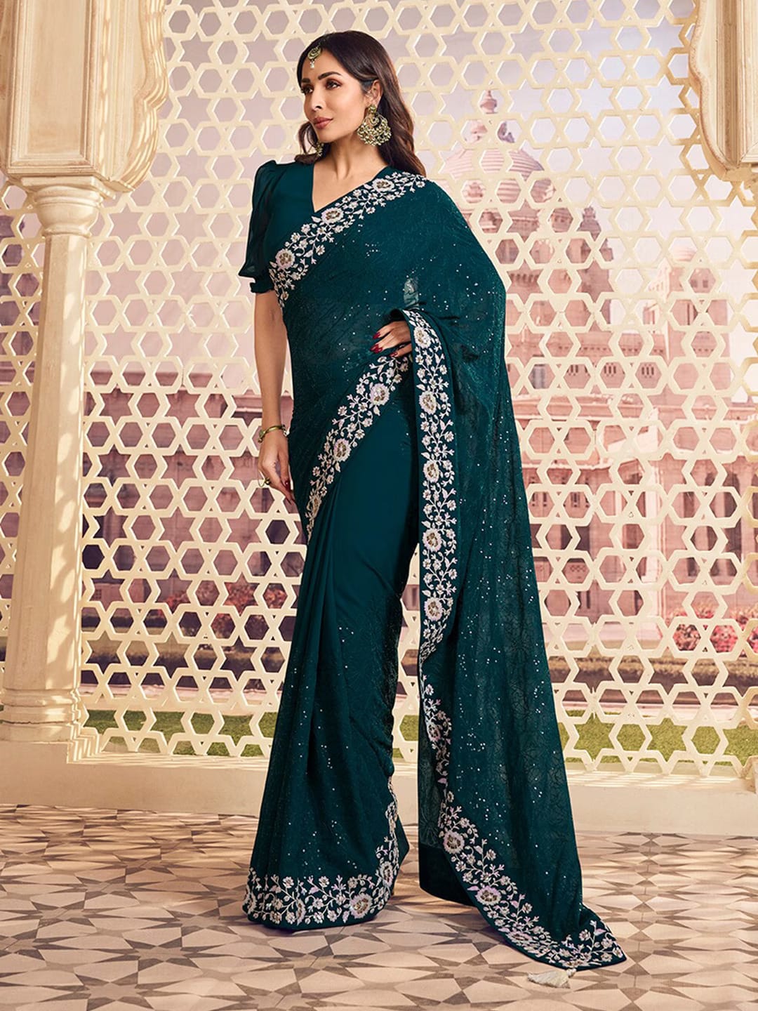 Beautiful Designer Soft Faux Georgette With Sequence Saree