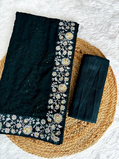 Beautiful Designer Soft Faux Georgette With Sequence Saree