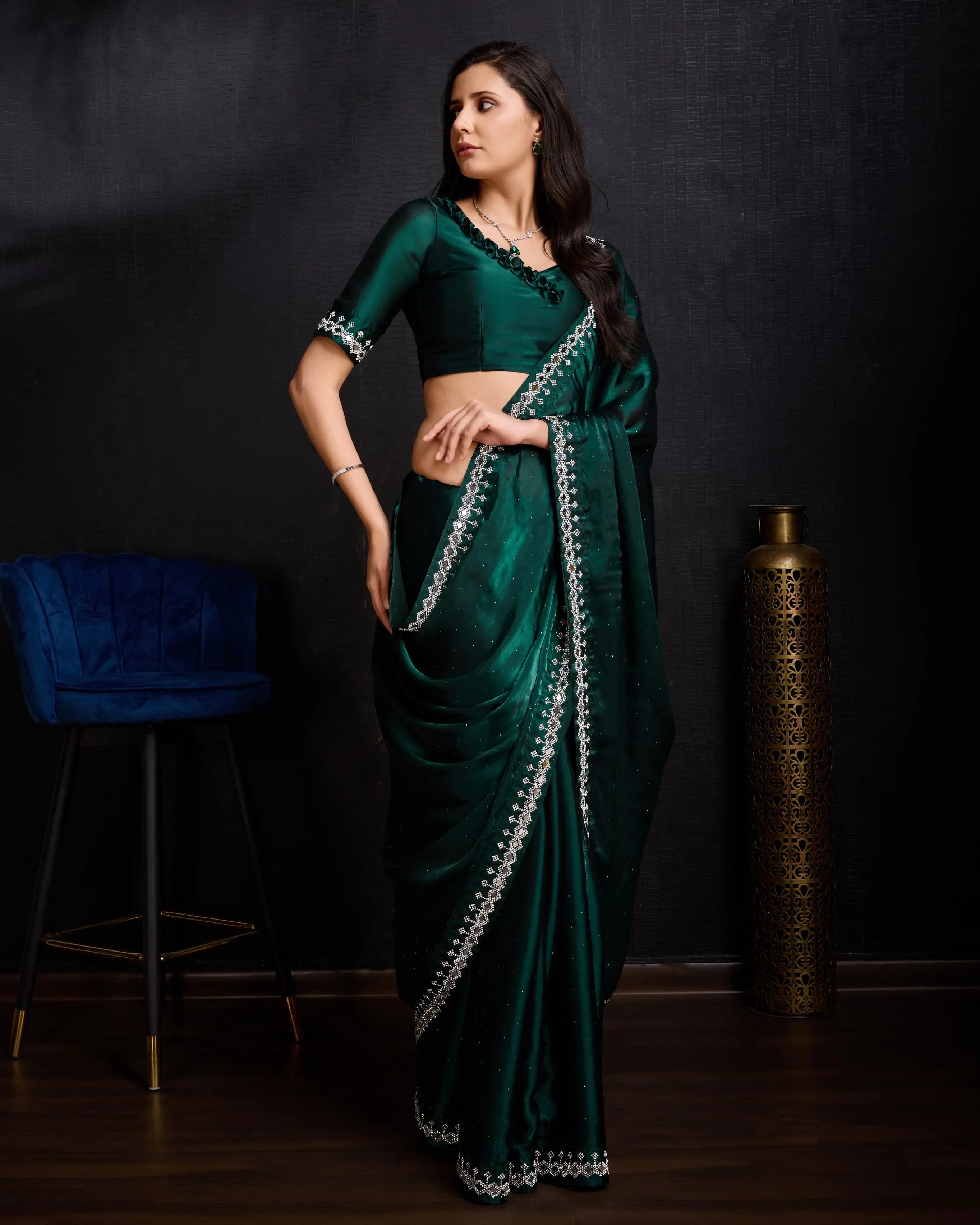 Beautiful Designer Soft Faux Georgette With Sequence Saree