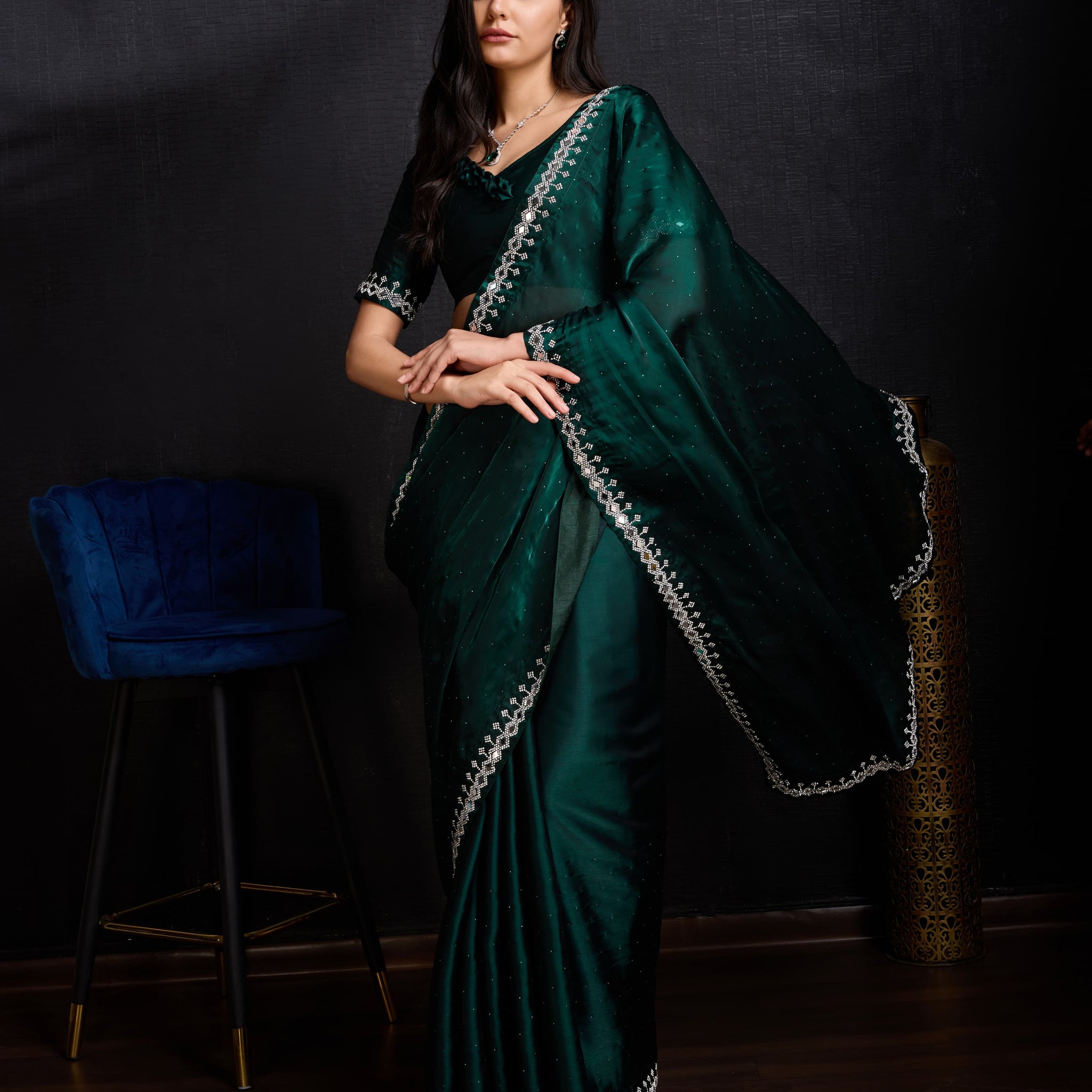 Beautiful Designer Soft Faux Georgette With Sequence Saree