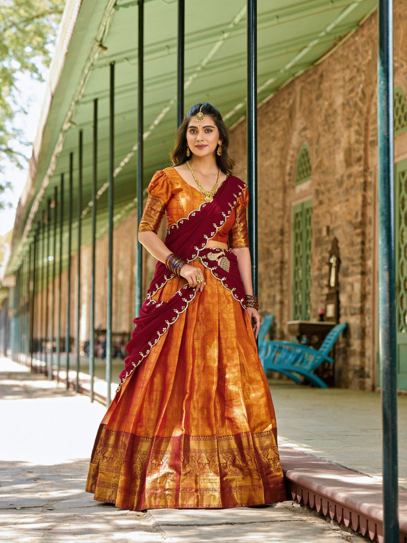 Beautiful Designer Fancy Kanjivaram Half Saree with Lehenga