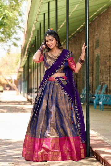 Beautiful Designer Fancy Kanjivaram Half Saree with Lehenga