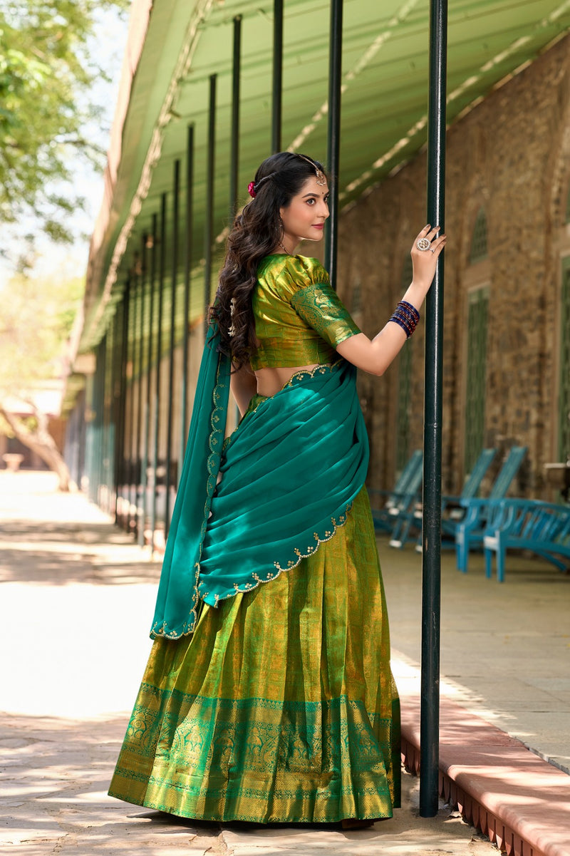 Beautiful Designer Fancy Kanjivaram Half Saree with Lehenga
