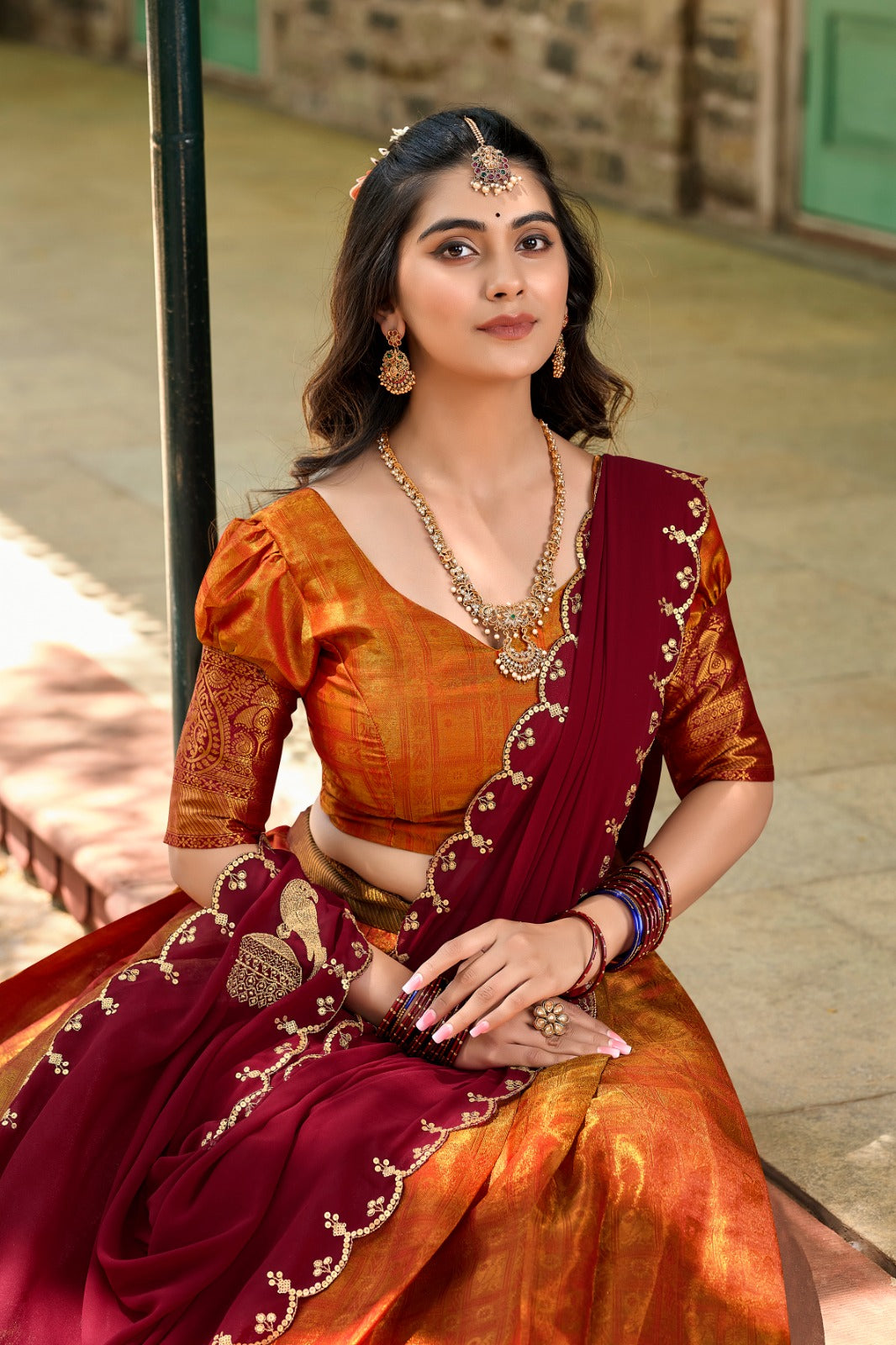 Beautiful Designer Fancy Kanjivaram Half Saree with Lehenga
