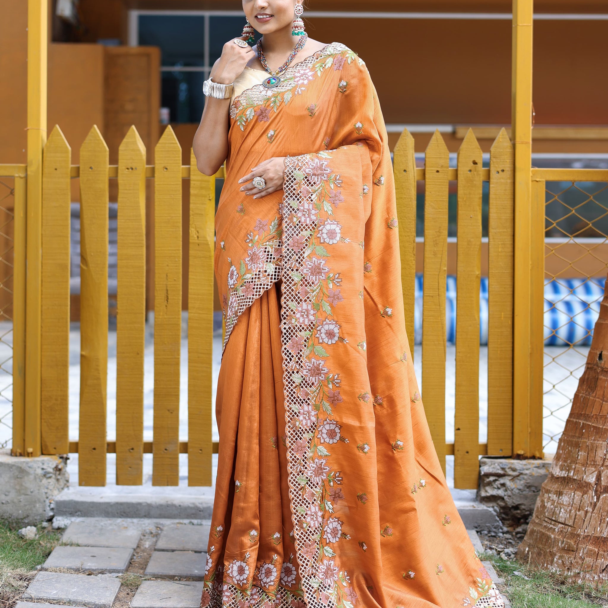 Beautiful Designer Apeksha Pure Marks Silk Cut Work Saree