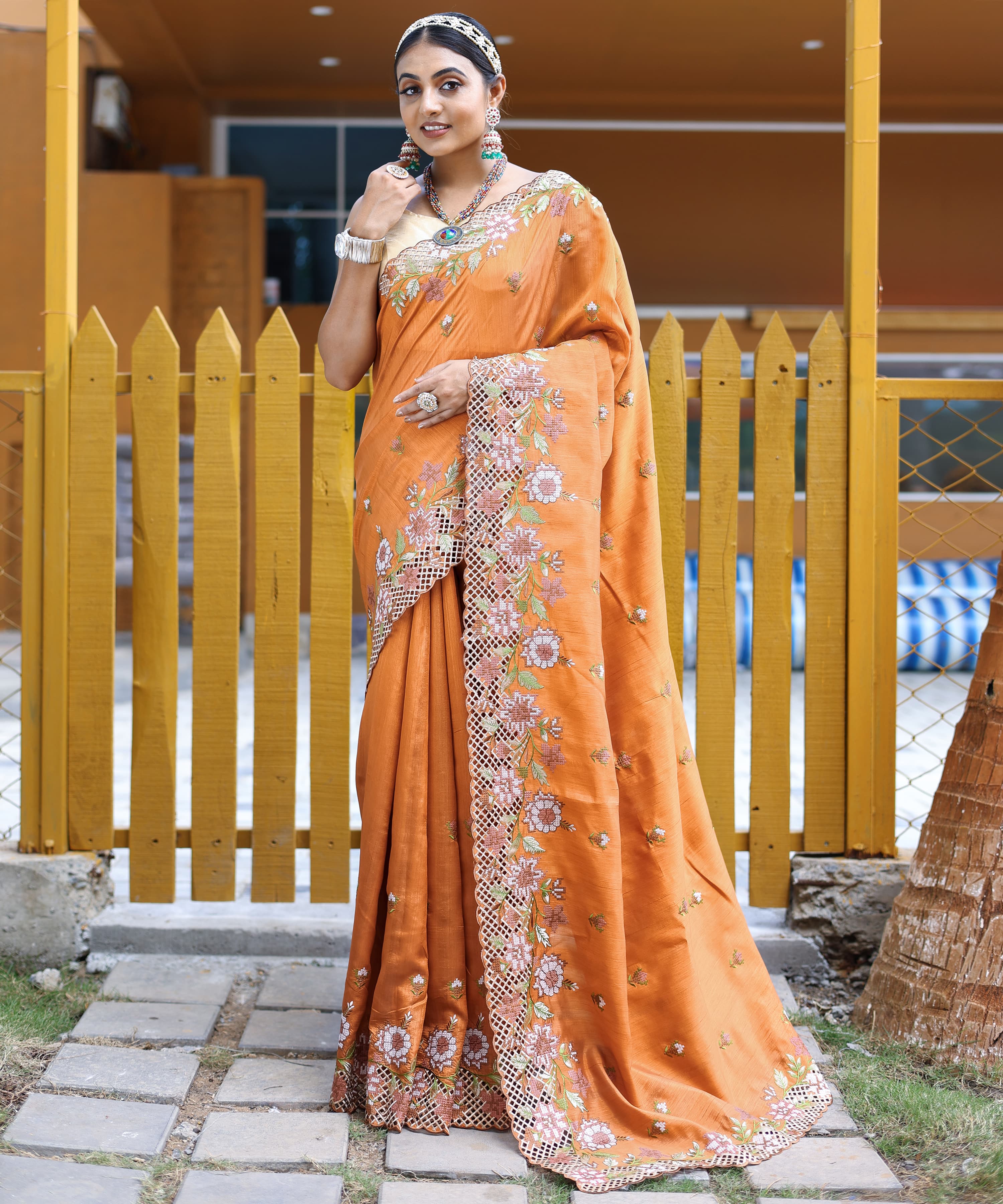 Beautiful Designer Apeksha Pure Marks Silk Cut Work Saree