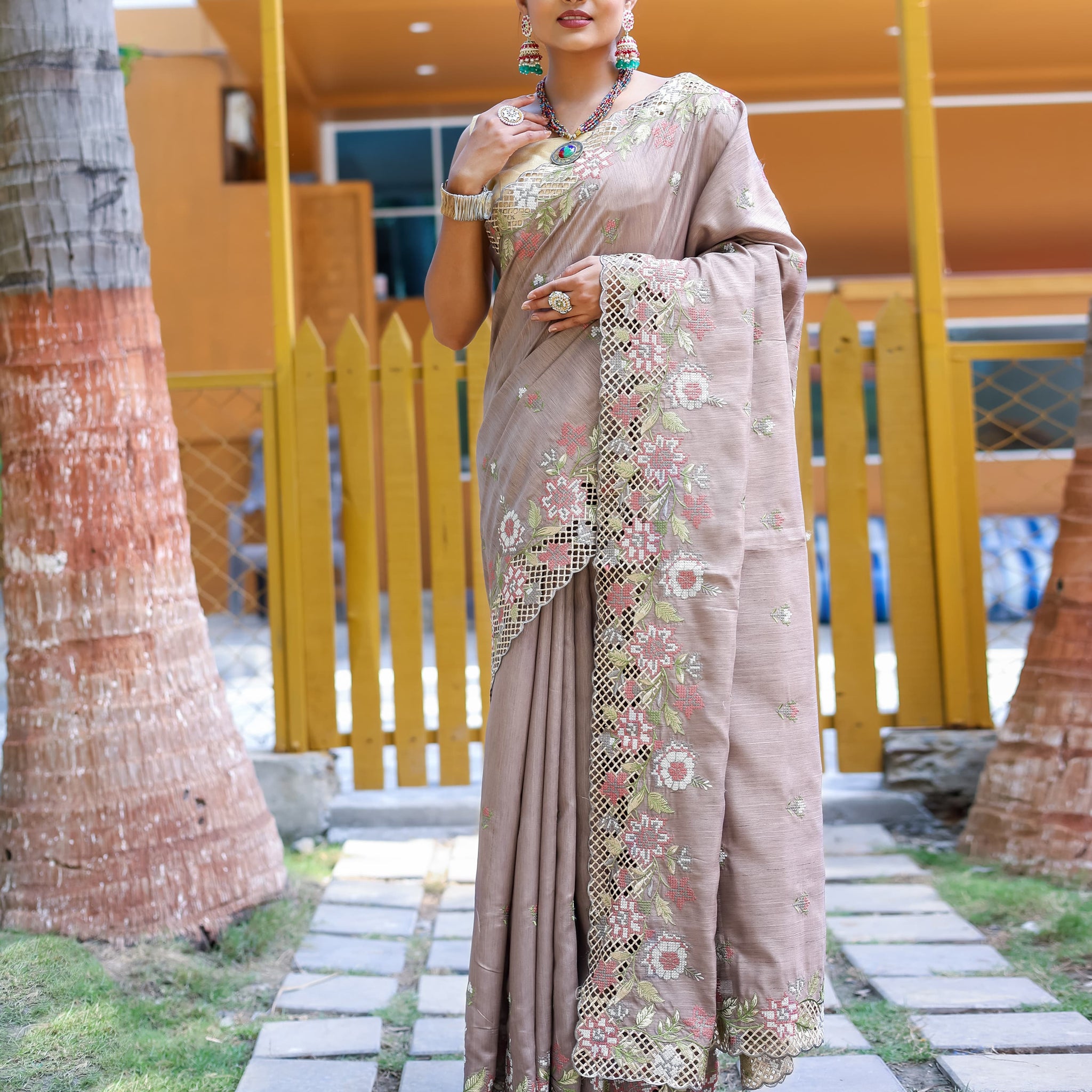 Beautiful Designer Apeksha Pure Marks Silk Cut Work Saree