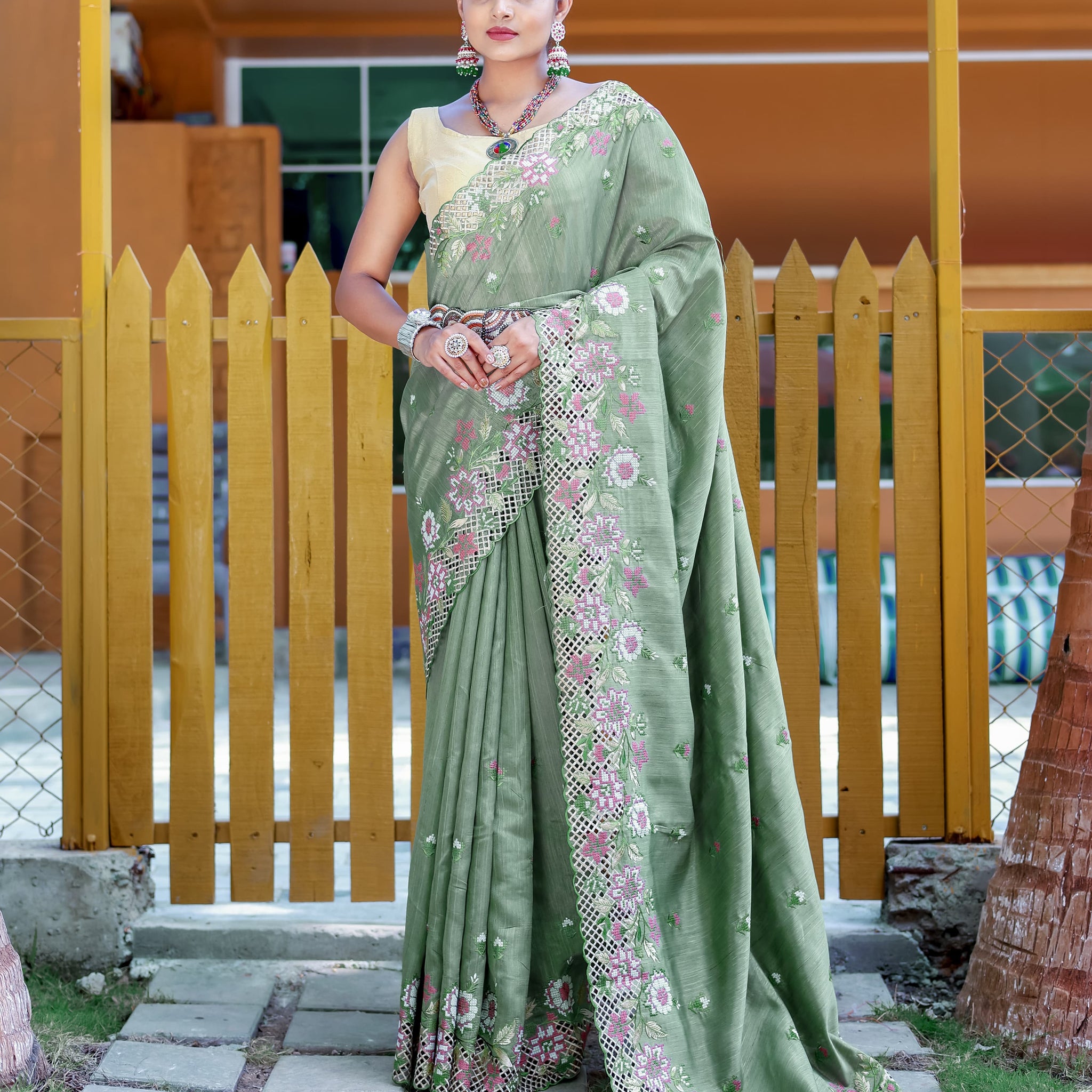 Beautiful Designer Apeksha Pure Marks Silk Cut Work Saree