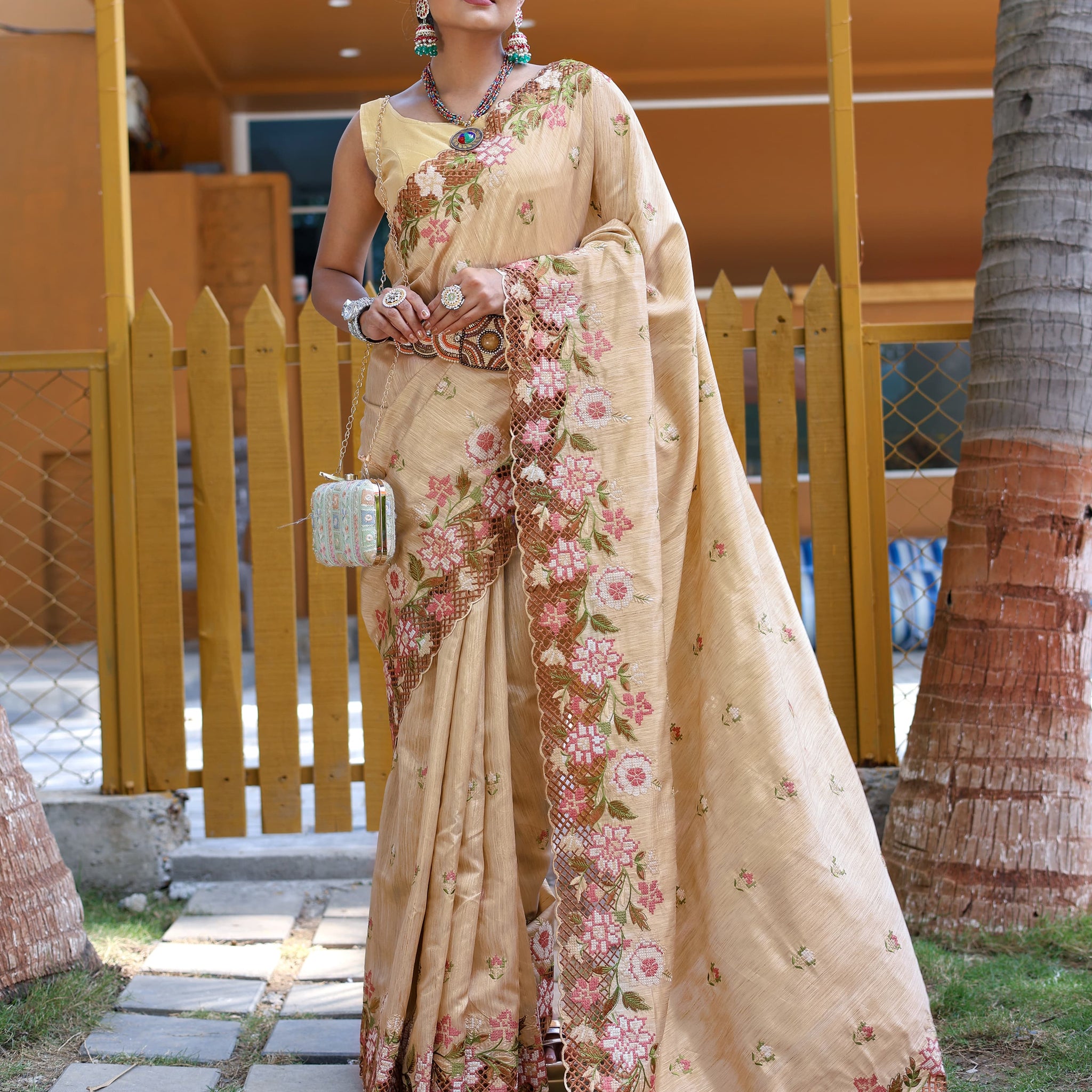 Beautiful Designer Apeksha Pure Marks Silk Cut Work Saree
