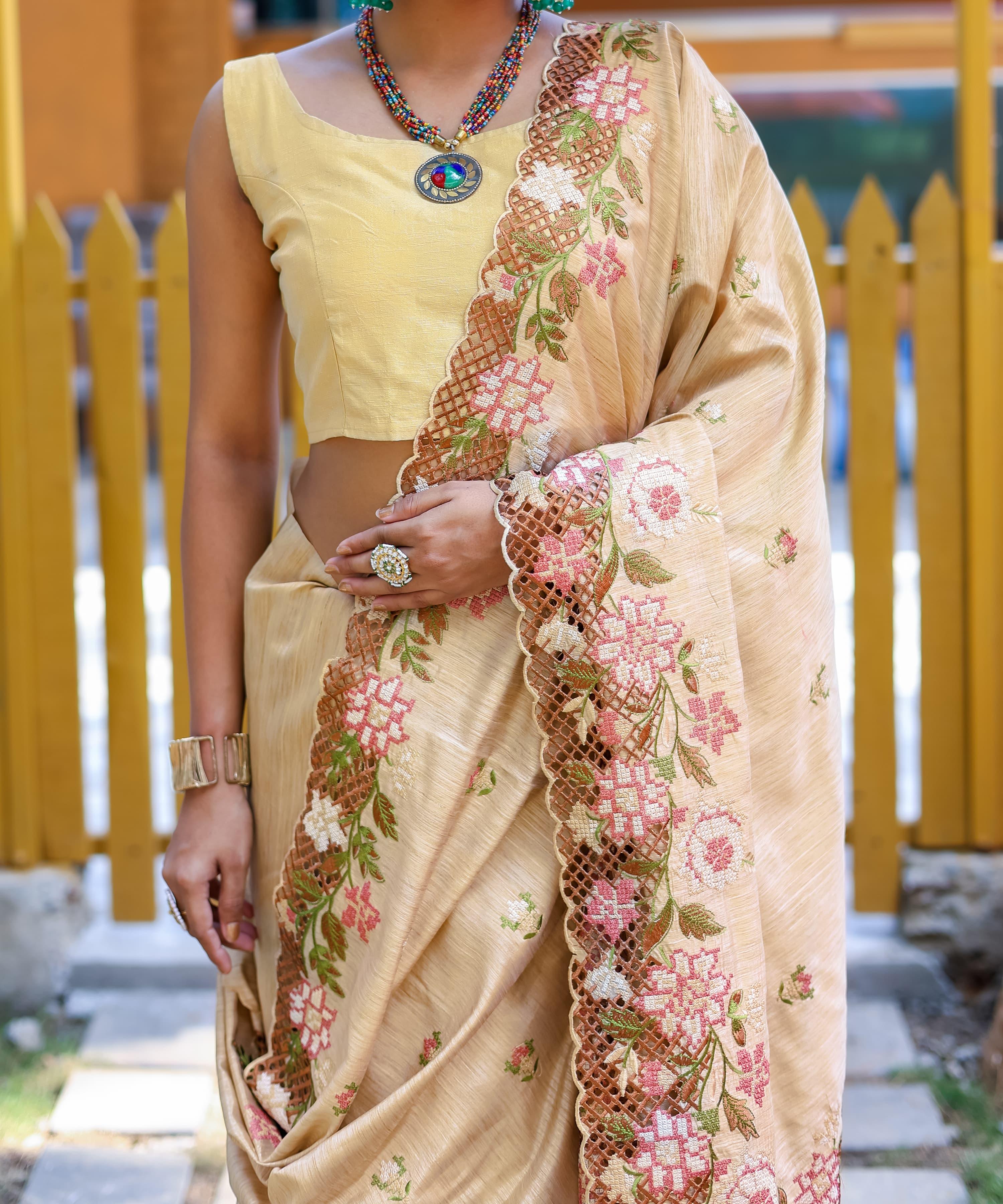 Beautiful Designer Apeksha Pure Marks Silk Cut Work Saree