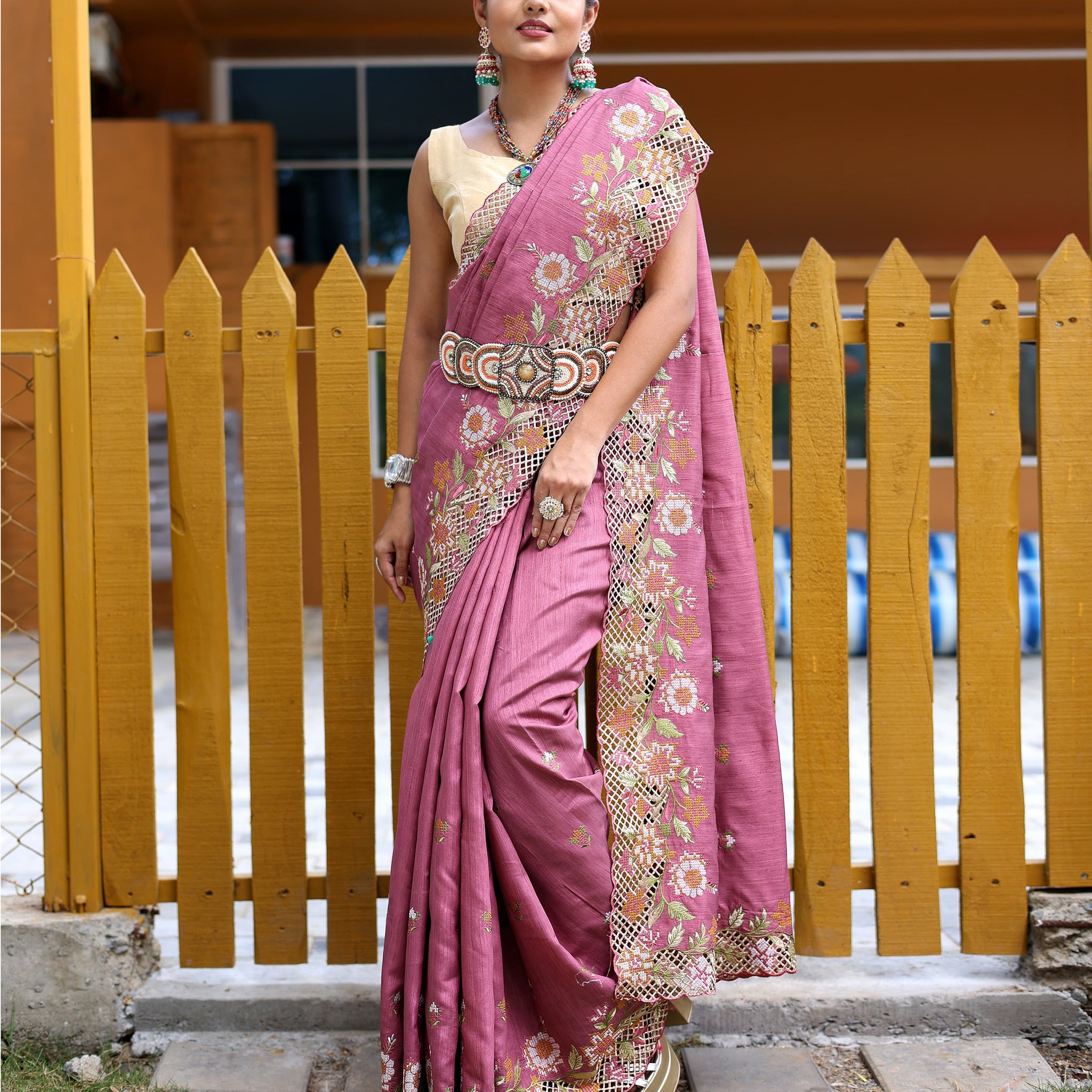 Beautiful Designer Apeksha Pure Marks Silk Cut Work Saree