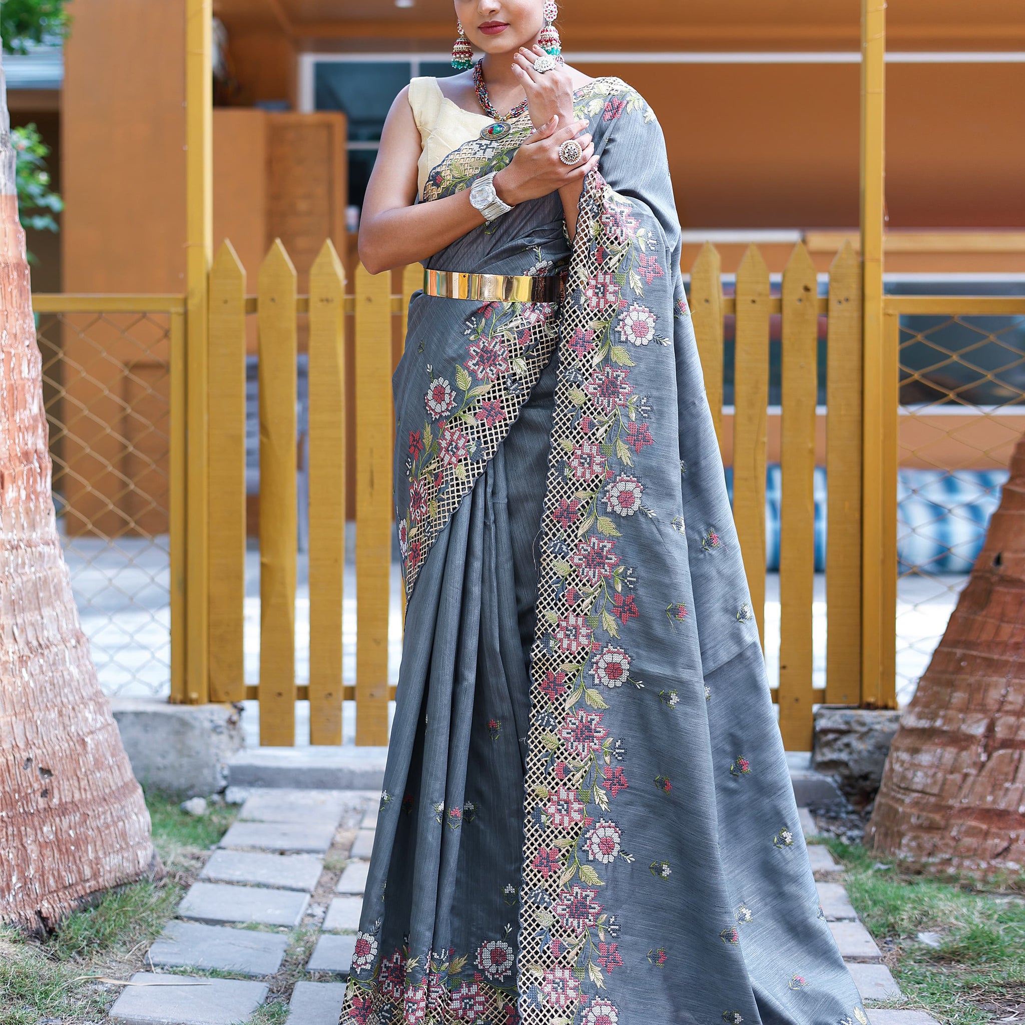 Beautiful Designer Apeksha Pure Marks Silk Cut Work Saree