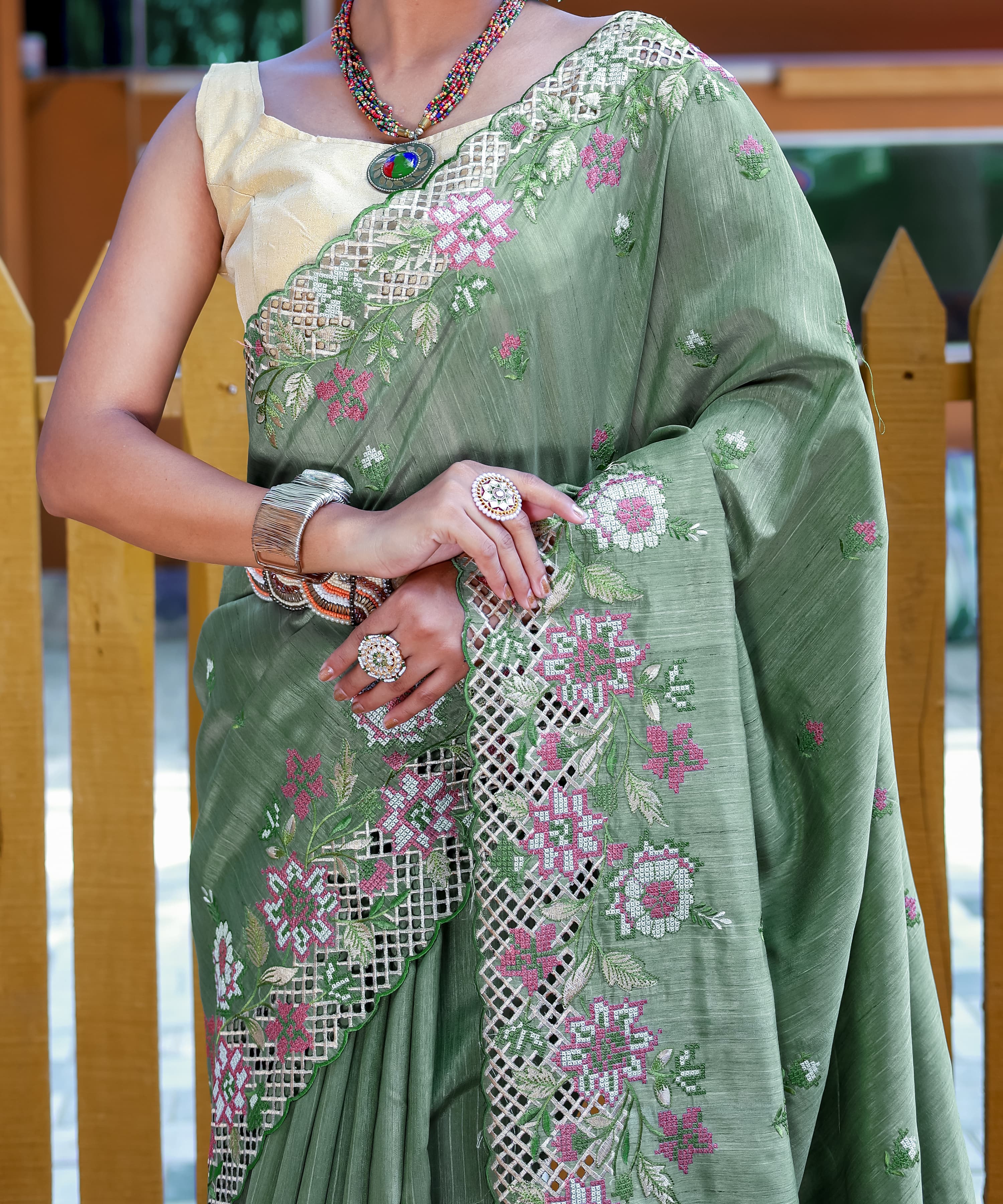 Beautiful Designer Apeksha Pure Marks Silk Cut Work Saree
