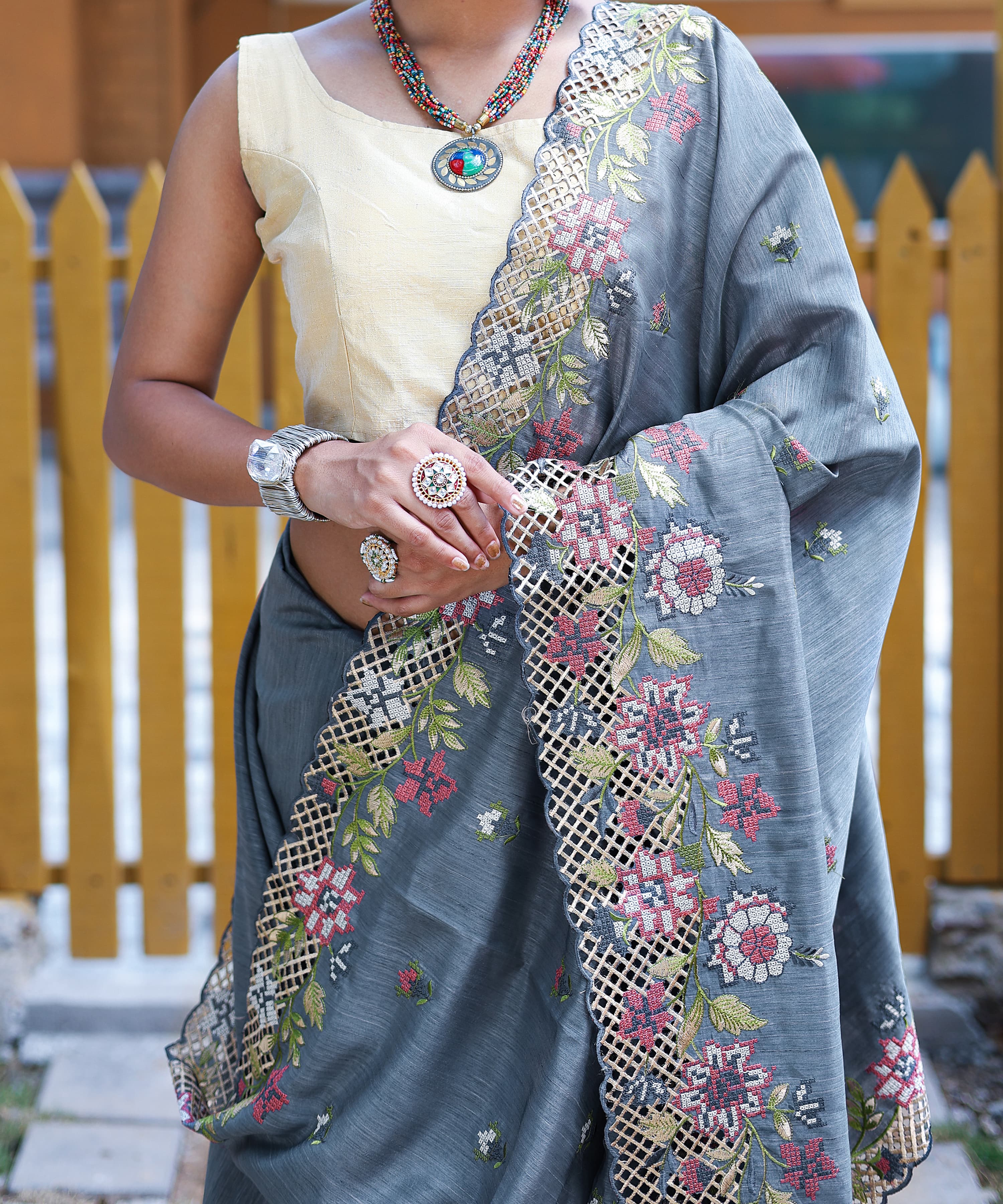 Beautiful Designer Apeksha Pure Marks Silk Cut Work Saree