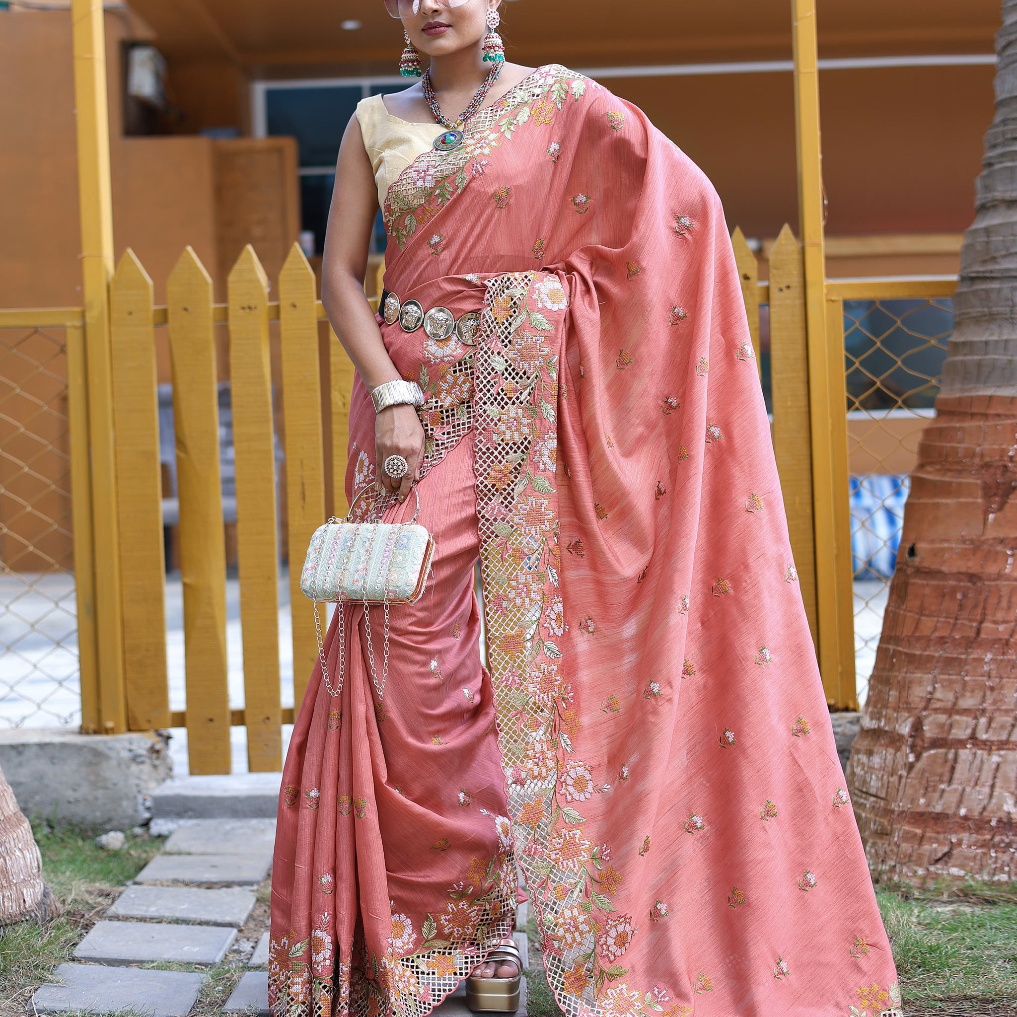 Beautiful Designer Apeksha Pure Marks Silk Cut Work Saree